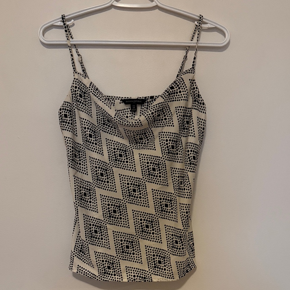 Banana Republic Black and Cream Silky Patterned Camisole